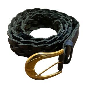 Vtg Ribco Blue Braided Woven Leather Belt Gold Buckle Adjustable Waist up to 36"